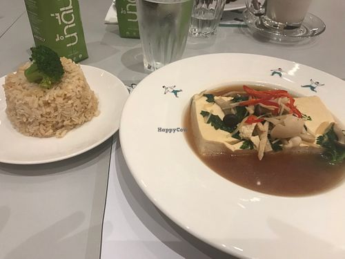 Tofu in broth and rice on the side at Broccoli Revolution - Central Embassy in Bangkok