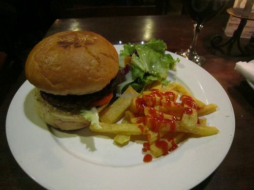 veggie burger and fries  NPR 3100 at New Orleans Cafe & Wine Bar in Kathmandu