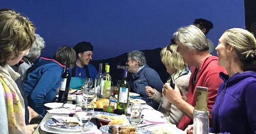 Laughter and talk before dessert at Soja y Pimenton - Vegan Argentinian BBQ in Lanzarote