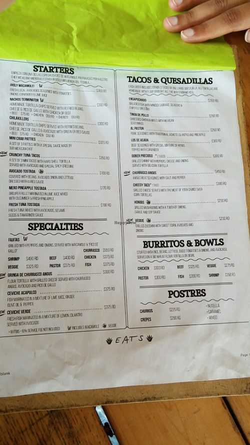 Their menu. at Wacamole in Punta Cana