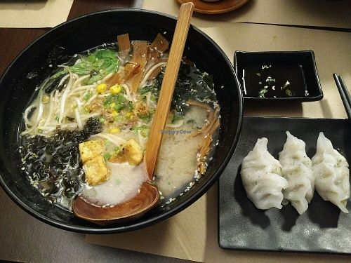 Ramen made vegan and vegetable dumplings  at Kawamura in Barcelona