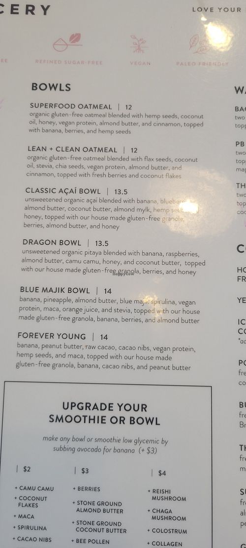 Menu options at Local Juicery in Flagstaff