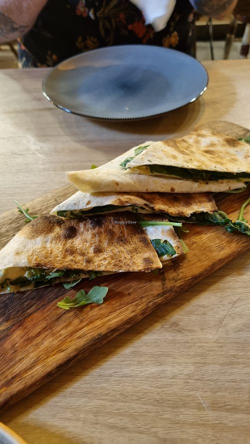 Quesadillas spinach & pesto (they were good) at The Kasbar in 