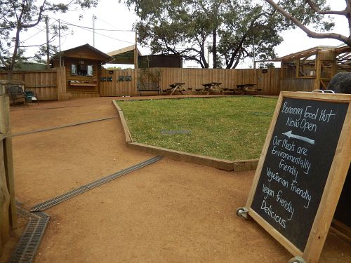 approach to the Food Hut from inside the grounds at Bonorong Wildlife Sanctuary Kiosk and Shop in Brighton