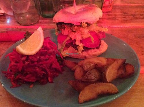 Not all the food is pink, it’s just the lighting they had! at Cantina Leeds in Leeds
