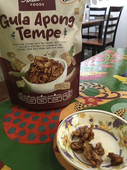 The new gula apong flavoured tempe they’ve come out with. Gula apong is made from the nipa palm and is a Sarawak specialty.  at Indah Cafe in Kuching