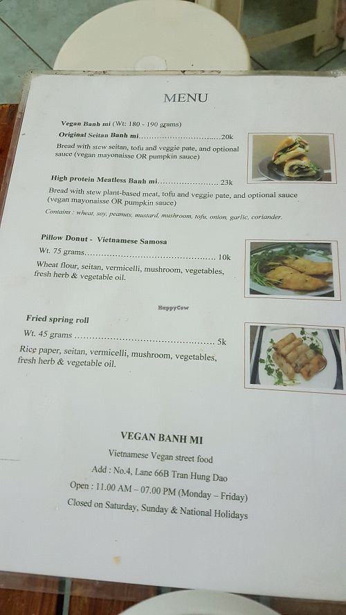 menu at Bahn Mi & Cafe in Hanoi