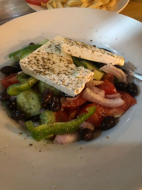 Greek salad with vegan feta  at Evilion Bistro in Crete