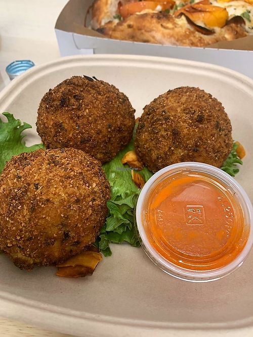 Mac n cheeze balls at Three Girls Vegan Creamery - Boston in Guilford