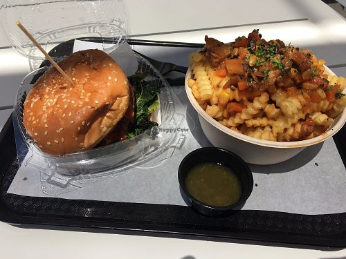 Stacked veggie and poutine at ButterLeaf in Irvine