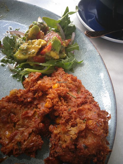 Sweet corn fritters (half eaten, oops) at Anthropology in Pascoe Vale