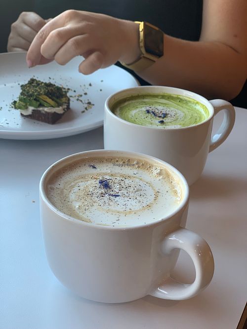 Matcha Latte & Coco Latte at Under the Sun Cafe in Long Beach