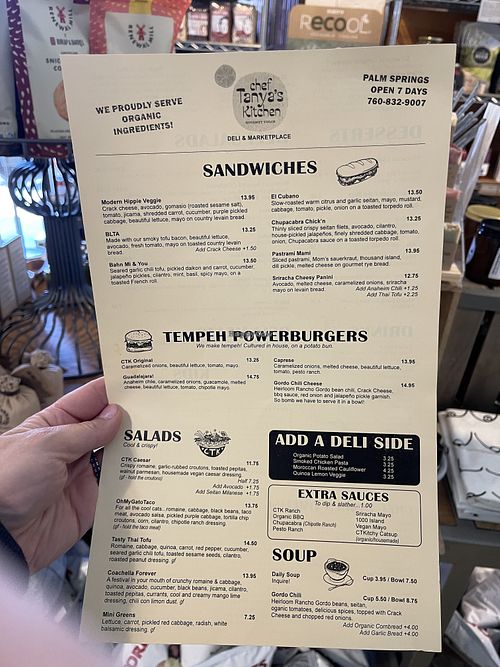 Menu  at Chef Tanya's Kitchen in Palm Springs