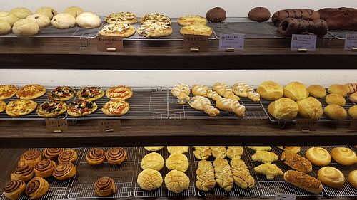 Lots of yummy breads to choose from! at HiPizza in Taipei