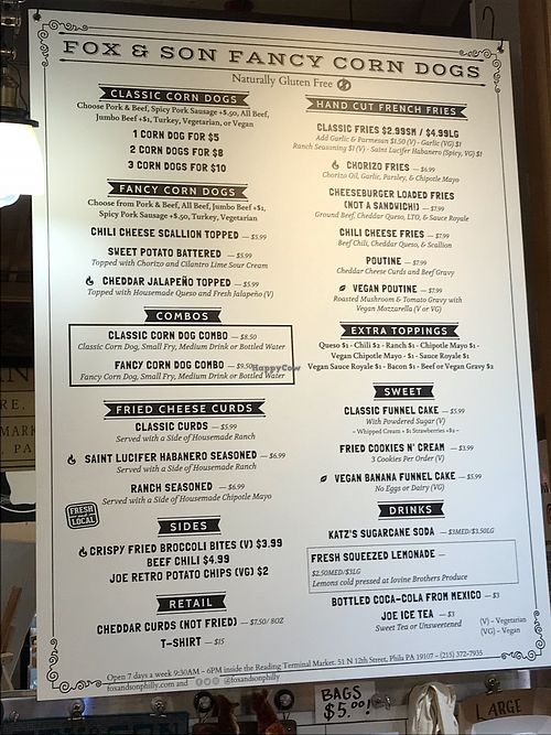 Menu at Fox & Son Fancy Corndogs in Philadelphia