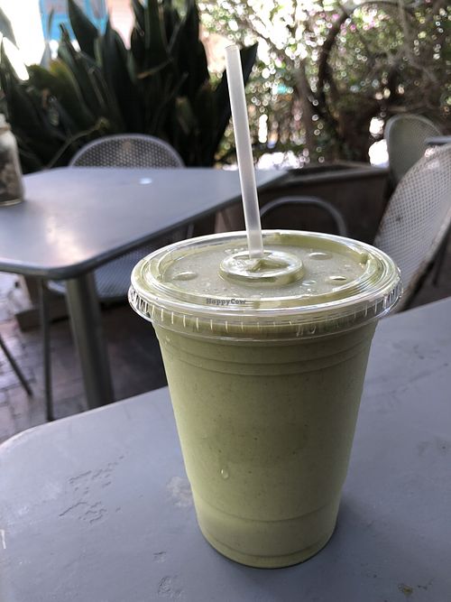 Signature smoothie, super good, very smooth & refreshing, love the PB in it! at Desert Roots Kitchen in Tempe