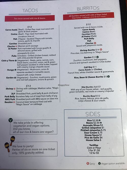 Menu pictures from Luna  at Luna Azul in Seattle