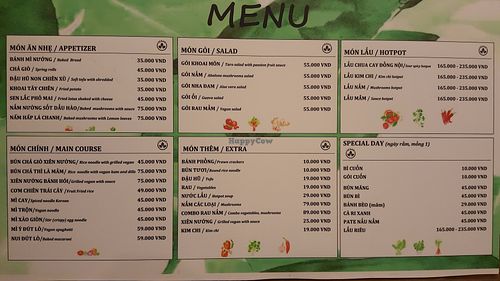 menu with English at Metta Vegetarian in Ho Chi Minh City