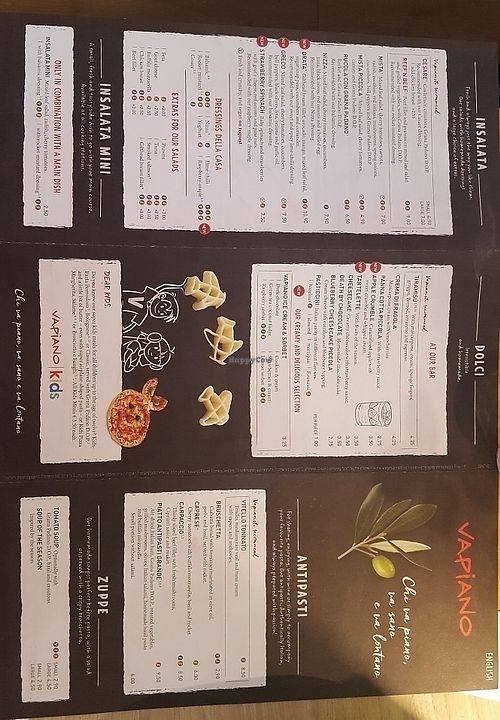 menu in english at Vapiano in Dresden