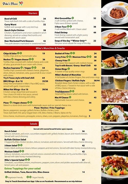 Snack menu at Mike's Place in Herzliya