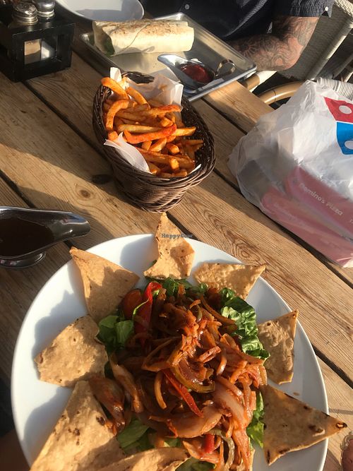 Mexican salad and Mexican fries at Mike's Place in Eilat