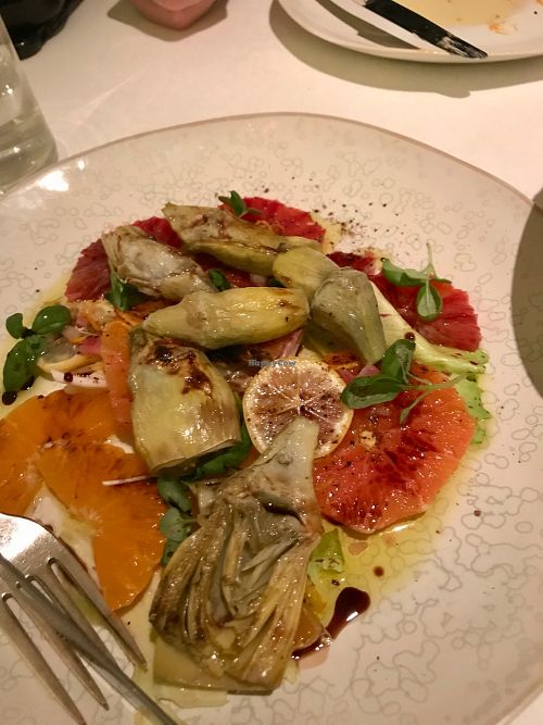 wood grilled artichokes and CA citrus - fresh and creative. at abcV in New York City