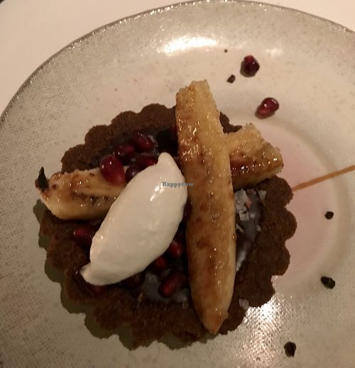 Salted caramel chocolate tart with caramelized bananas - Amazing combinations of flavors - yum yum yum! at abcV in New York City