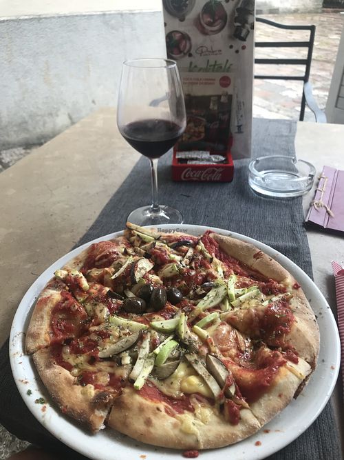 Vegan pizza at Ombra Restaurant in Kotor