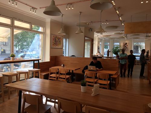 Big space for coffee, working, eating at Madal Food in Budapest