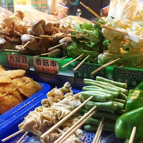 All kinds of vegetables, tofu, rice cakes, and so on  at Uchung BBQ in Kaohsiung