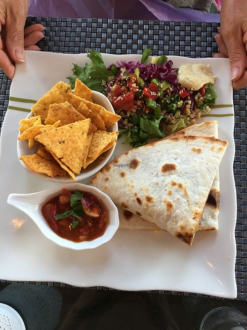 Vegetable fajitas with nachos.  at Gaia Vegan Vegetarian Restaurant Albir in Albir