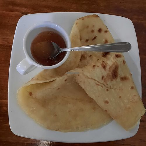 Moroccan pancake with fig jam at The Coffee Lover's Cafe in South West London