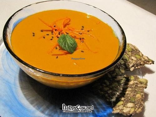 Delicious Raw Carrot Soup! at ChocolaTree Organic Oasis in Sedona