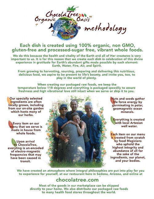 Current menu: About ChocolaTree's methods at ChocolaTree Organic Oasis in Sedona