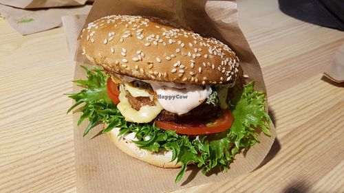 Cheese burger with Beyond Burger patty at Veg Machine in Tallinn