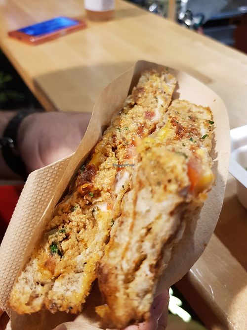 Vegan cheese toast with caper spread, amazing! at Veg Machine in Tallinn