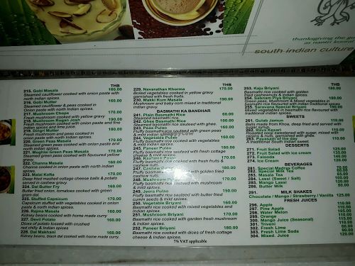 Menu 3 at Saravana Bhavan - Silom in Bangkok