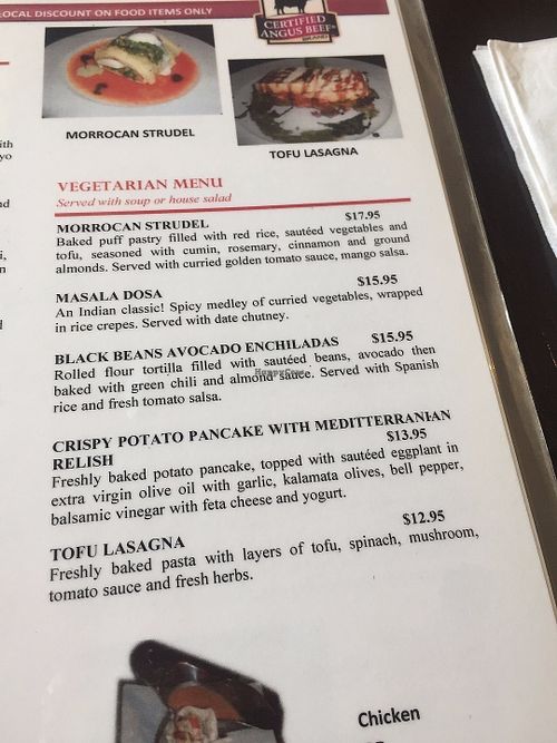 Vegetarian menu at Shenanigans Restaurant in Saipan