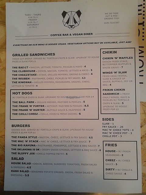 Food menu at Grumpy Panda Slice Shop & Deli in Gateshead