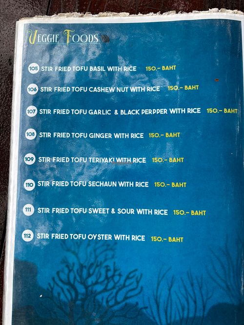 vegetarian menu page 2 at Lanta A&J Klong-Khong Beach Resort in Koh Lanta