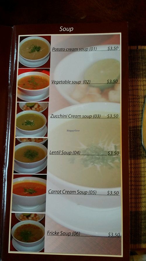 soup menu at Petra Restaurant in Phnom Penh
