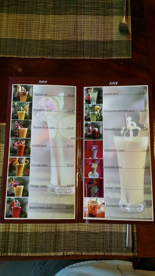 drinks menu at Petra Restaurant in Phnom Penh