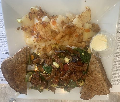 Tofu scramble Florentine with tempeh bacon   at Simply Green Cafe in Ramsey