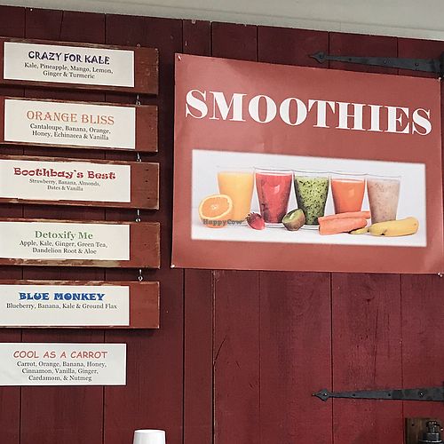 smoothie menu all vegan at Merry Auld Market & Tea in Boothbay