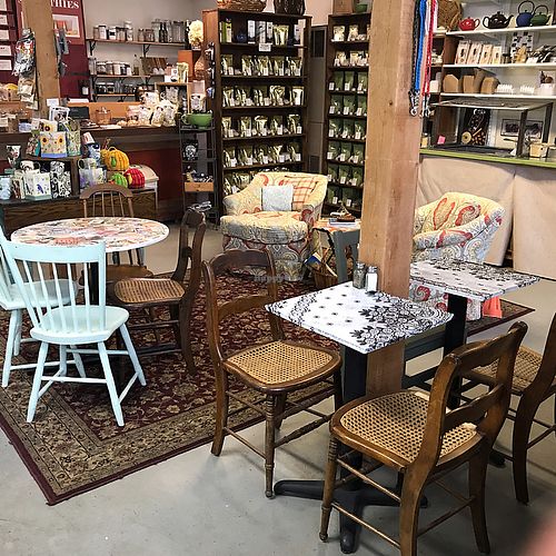 cafe seating  at Merry Auld Market & Tea in Boothbay
