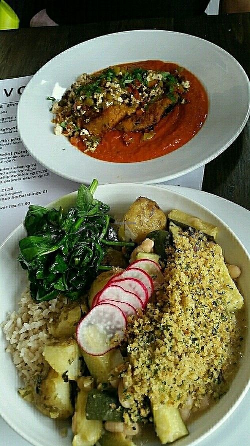 White Beans, Courgette and Rosemary which Simon was nice enough to add brown rice as I was a hungry lion, Tofu Scrambles and Sweet Potato at Herbivore in Cardiff