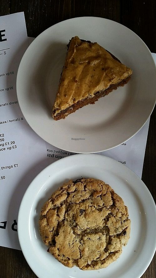Coffee Walnut Cardomon cake and a Peanut butter and Chocolate cookie! at Herbivore in Cardiff