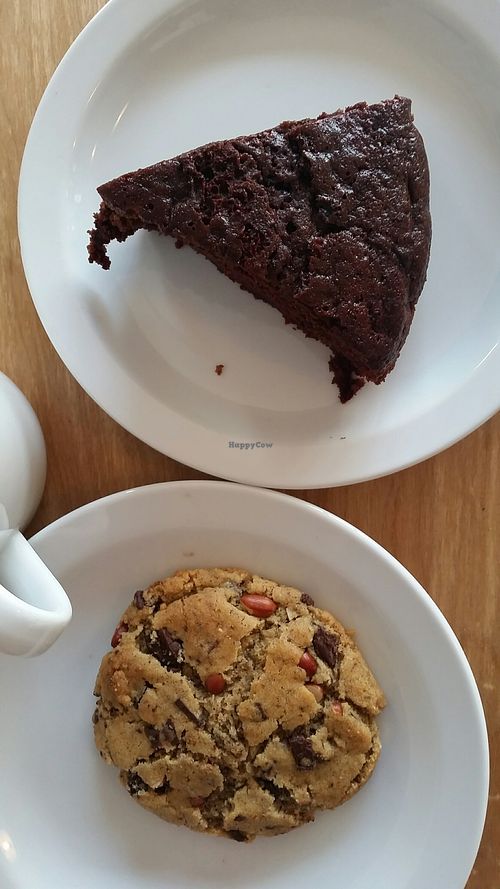 Rose/chocolate cake and peanut peanut butter chocolate chip cookie  at Herbivore in Cardiff