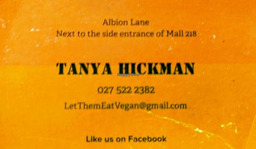 card back at Let Them Eat Vegan in Dunedin