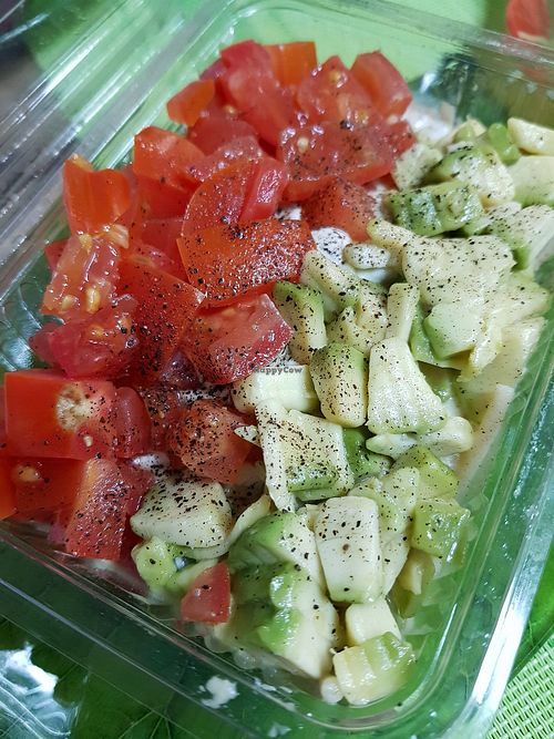 Pasta salad with cashew cream, tomato and avocado at Sara Green - Vegan Bistro in Bucharest
